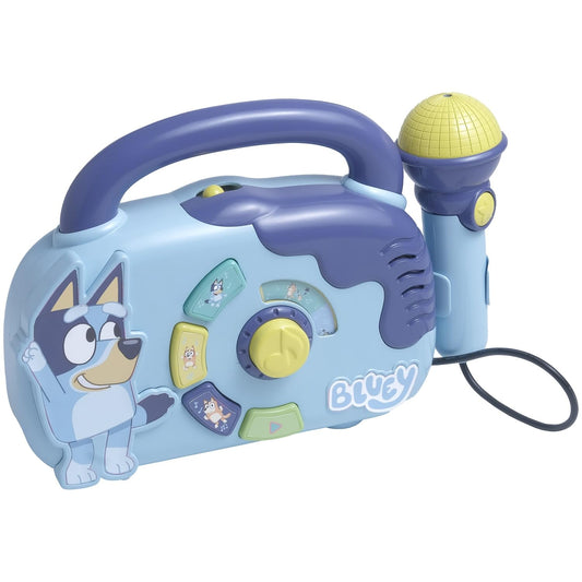 Bluey Boombox Sing-Along Toy with Flashing Lights, Microphone, and Songs, Blue