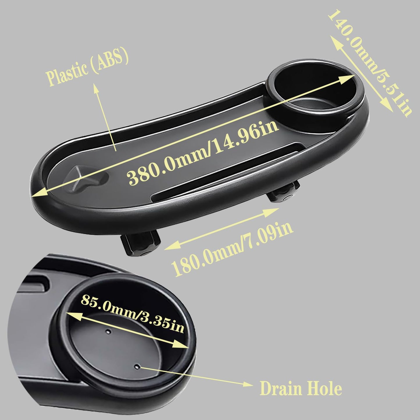 DeJivsin 3-in-1 black stroller snack tray with cup holder, adjustable buckle for pushchairs and prams, multifunctional accessory