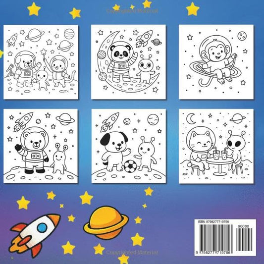 Outer Space Coloring Book: Cute Animals & Friendly Aliens Adventures for Kids 4-8
