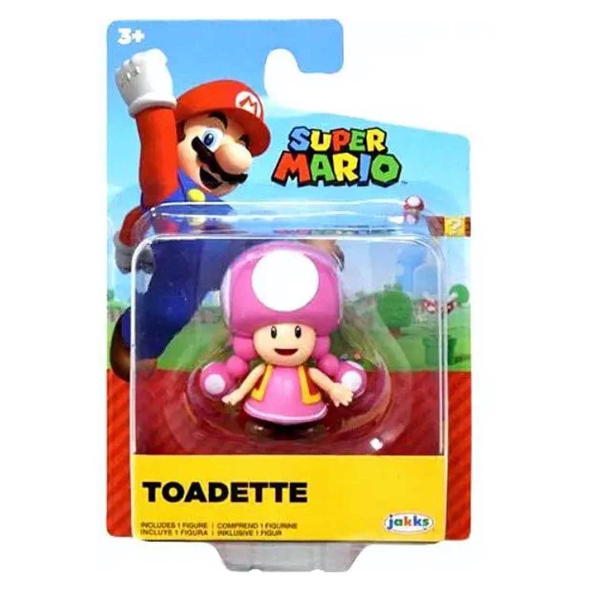 Super Mario World of Nintendo Super Mario Toadette articulated figure, 6.3 cm, detailed plastic toy for collectors and fans.