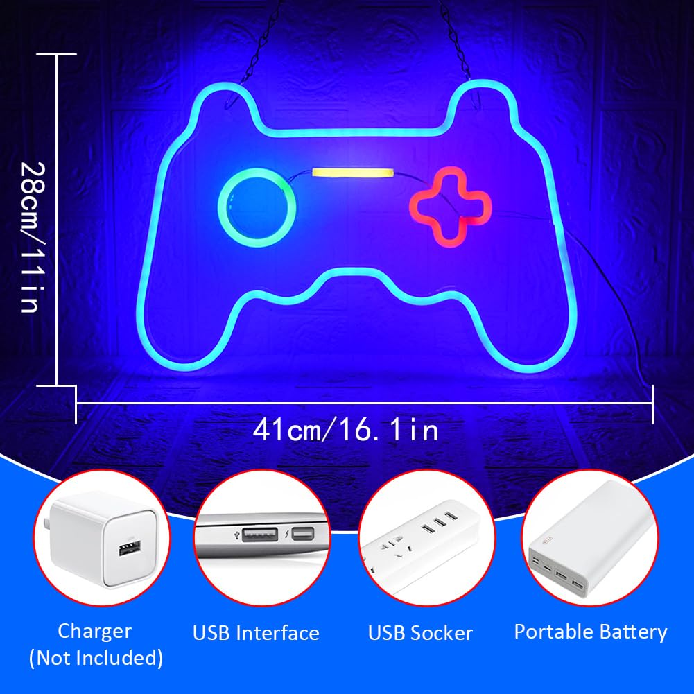 UExnkj-Y Game Neon Sign Game Controller neon light USB powered LED neon with switch, suitable for game room, club, party, nightclub, gift wall decoration