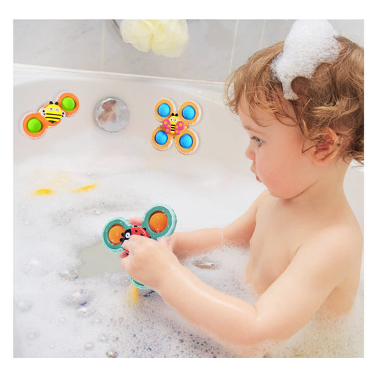 Vicloon Suction Cup Spinner Toys - 3PCS Baby Bath Sensory Toys for Anxiety Relief - Travel Toys for Babies 18 Months Up (Insect)