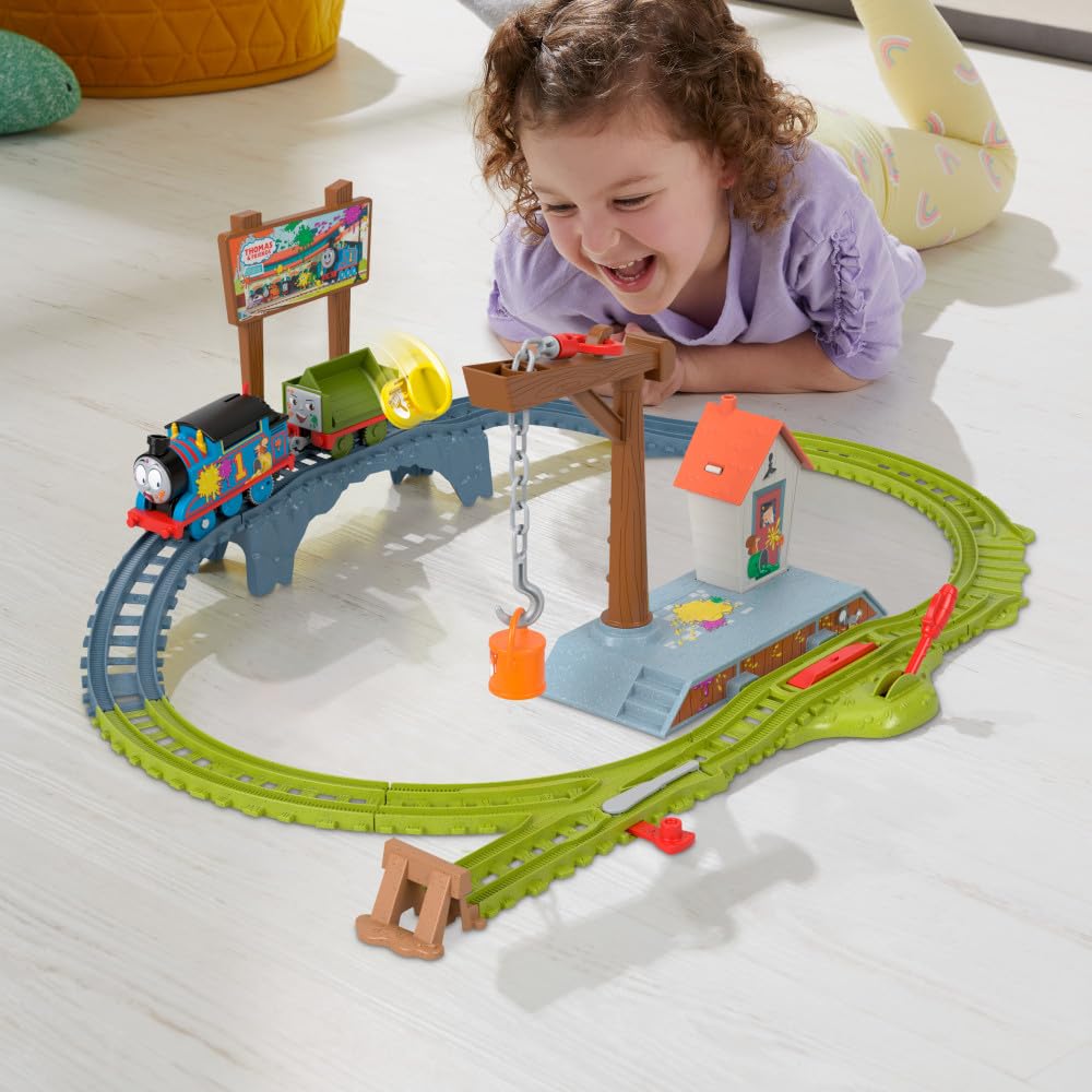 Thomas & Friends Motorized Toy Train Set, Paint Delivery with Troublesome Truck & Track for Pretend Play Kids Age 3+ Years, Centre