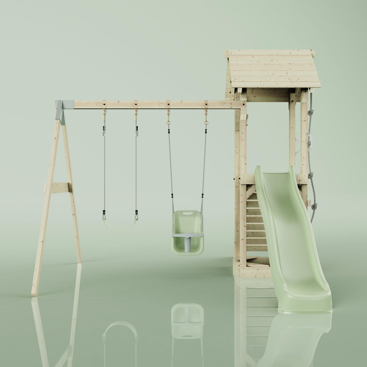 PolarPlay Tower Kids Wooden Climbing Frame - Swing Olavo Sage