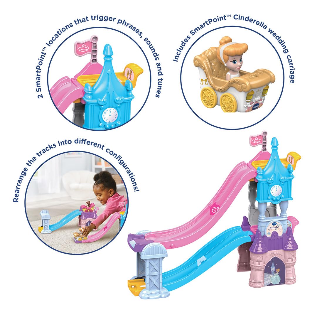 VTech Toot-Toot Drivers Enchanted Castle Slide, Official Disney Princess Playset with Included Cinderella Vehicle, Lights, Phrases, Songs, Interactive Toddler Toy 12 Months, 2, 3, 4+, English Version