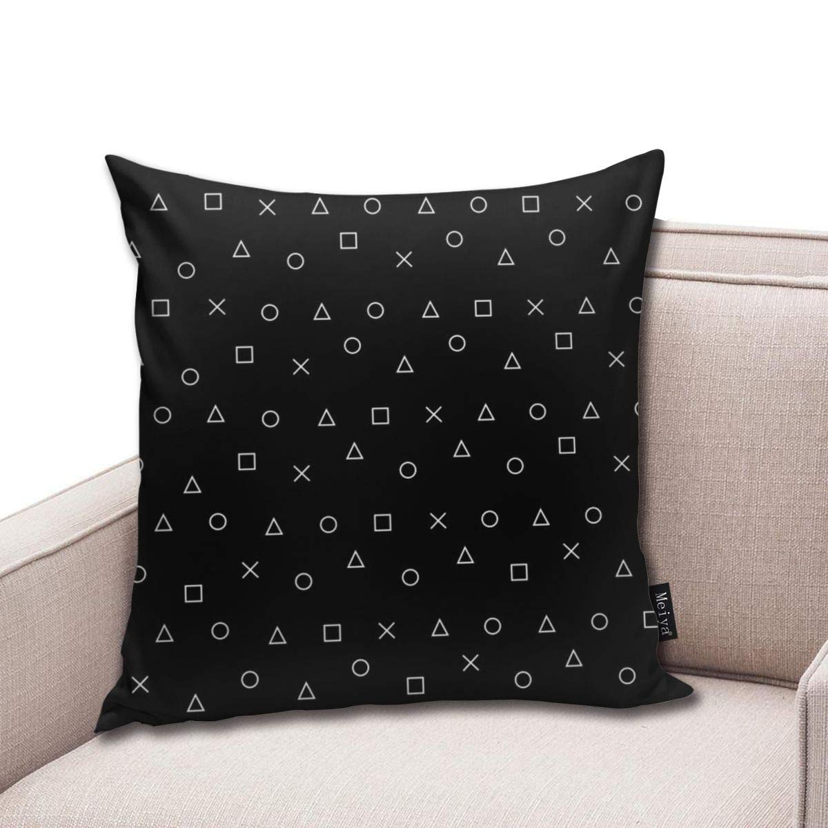 Black gaming-themed PlayStation controller symbols decorative throw pillow cover, 18x18 inches, for home or car decor.