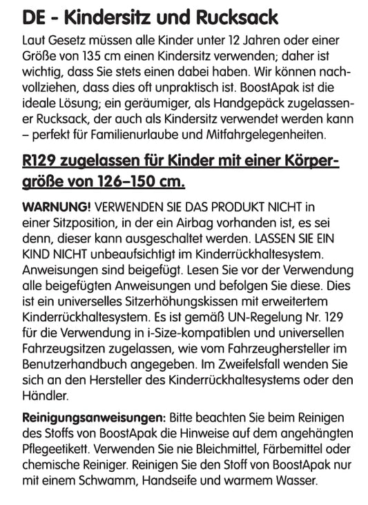 Trunki BoostApak Booster Seat & Kids Backpack - i-Size Travel Car Seat, 8 L Carry-On Approved Kids Rucksack & Car Booster (126-150 cm) - Grey