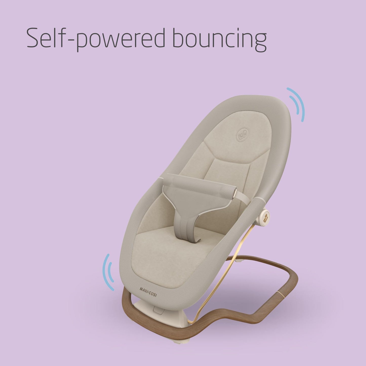 Maxi-Cosi Dove baby bouncer in elegance beige with foldable, portable design, natural bouncing, eco-friendly fabrics for infants 0-3 years.
