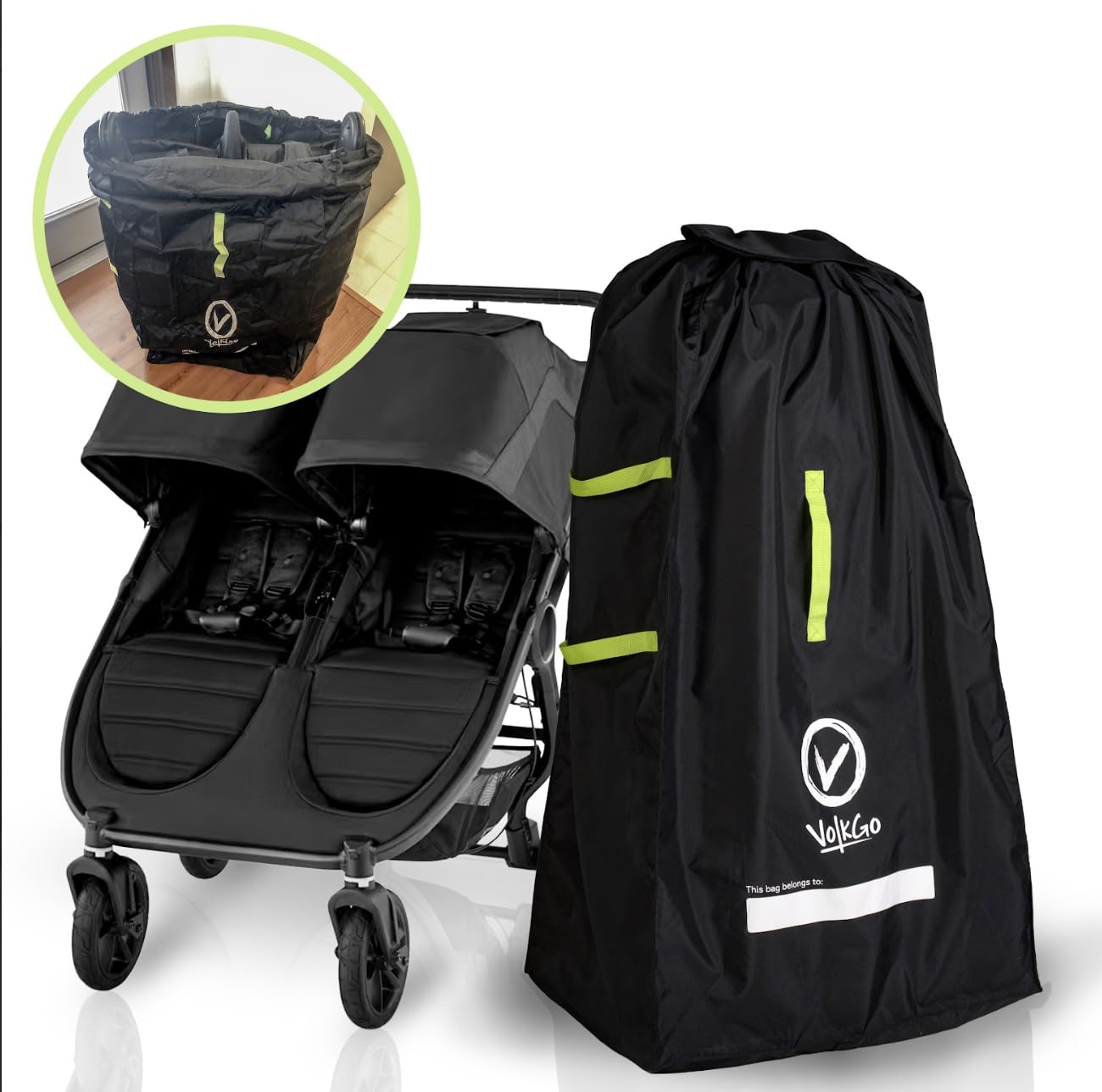 V VOLKGO Stroller Bag for Airplane Travel, Large Gate Check Double Stroller Pram Travel Bag, Pushchair Transport Cover with Shoulder Strap, Large Capacity Infant Carriers - Fits Most Sizes (Black)