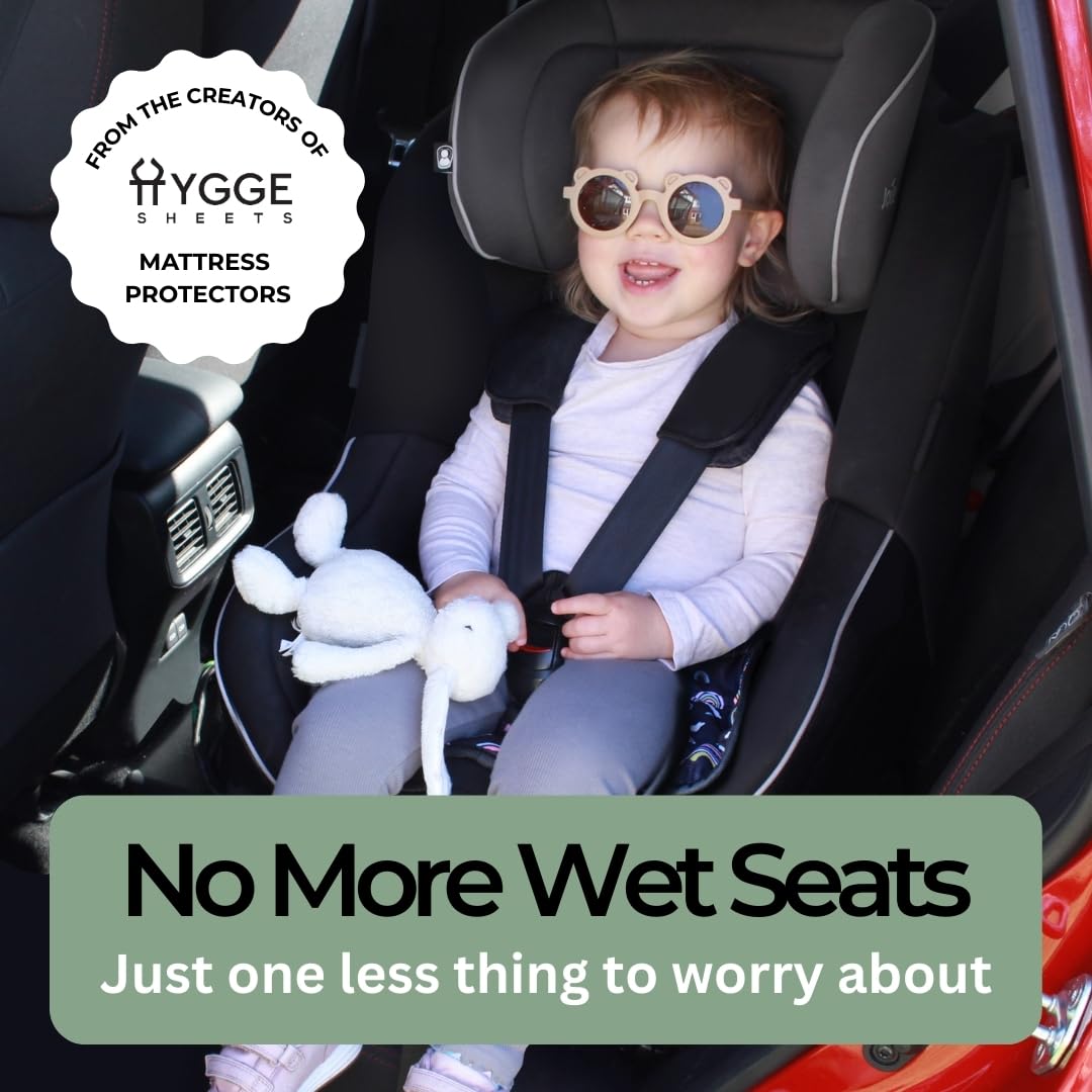 Hygge Sheets® dinosaur car seat protector for toddler pushchair, waterproof, leak-proof, fits Group 1 seats, food and drink protection