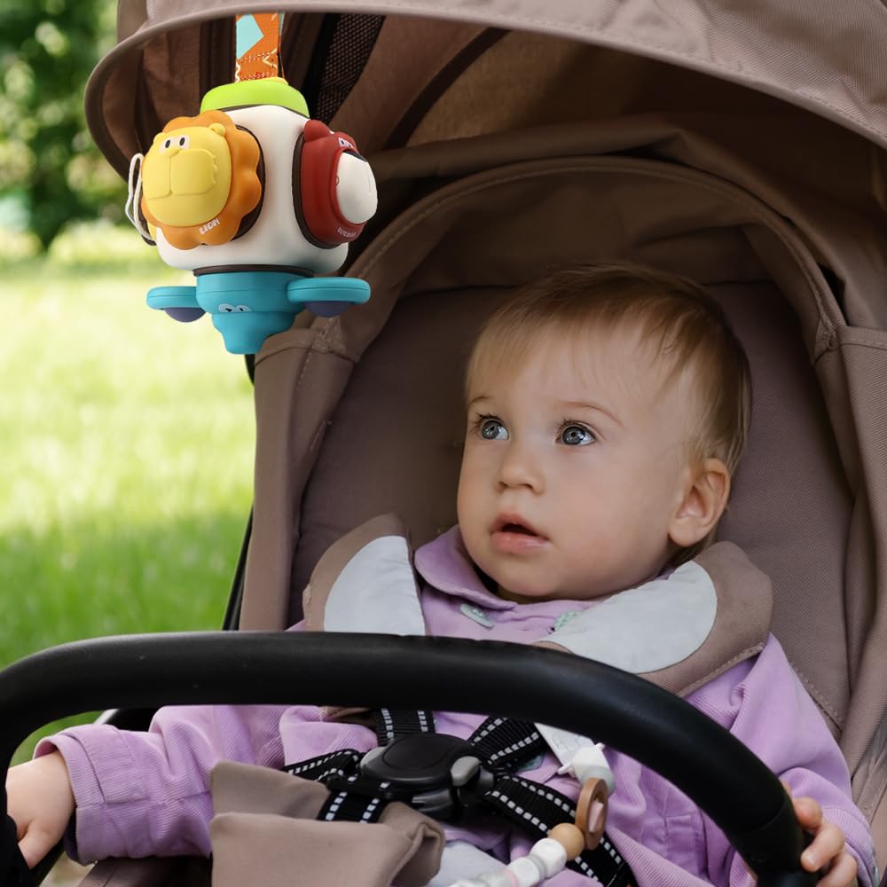 caterbee baby stroller hanging toy with colorful animal design, clip-on mobile for teething and multi-activity entertainment