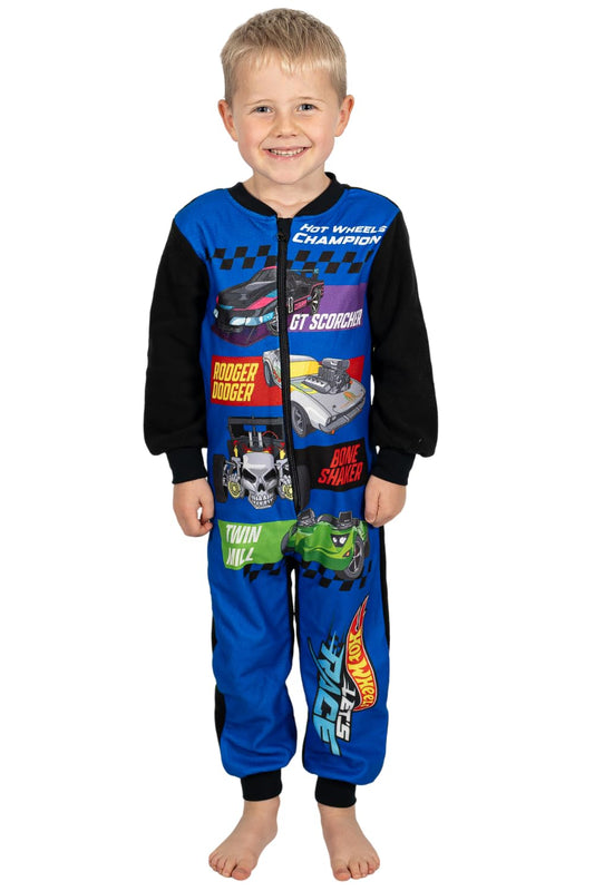 Hot Wheels Boys Fleece Sleepsuit Race Car Blue Kids Onesie (3-4 Years)