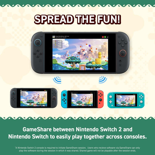 Nintendo Switch 2 edition of Super Mario Bros. Wonder game cover art featuring Mario, colorful characters, and vibrant background.
