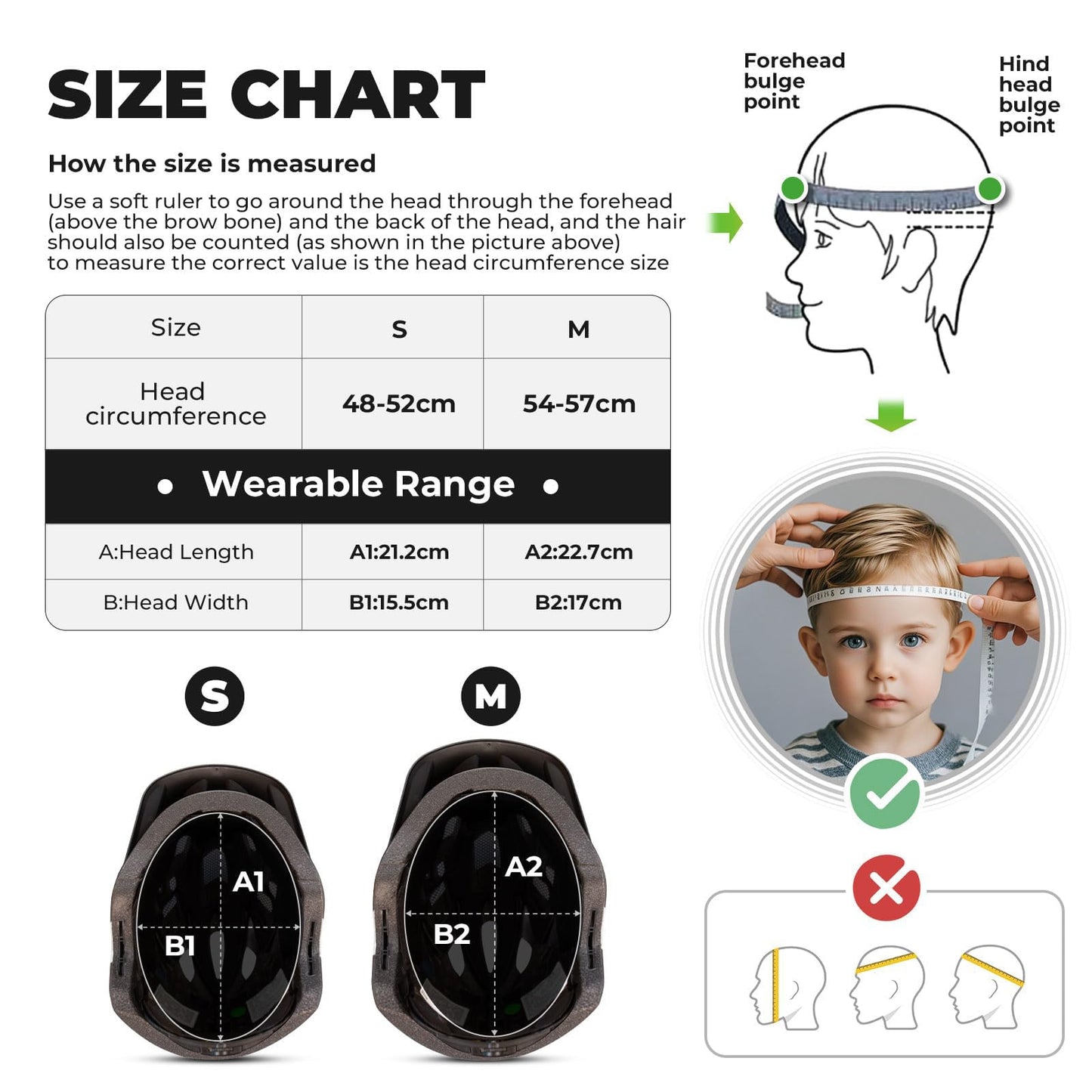 ROCKBROS Kids Helmet Toddlers Bike Full Face Helmet for Baby Child Youth BMX MTB Scooter Roller Skating Skateboard Adjustable Breathable Safety Crash Impact Resistance S: 48-54 cm, M: 54-58 cm