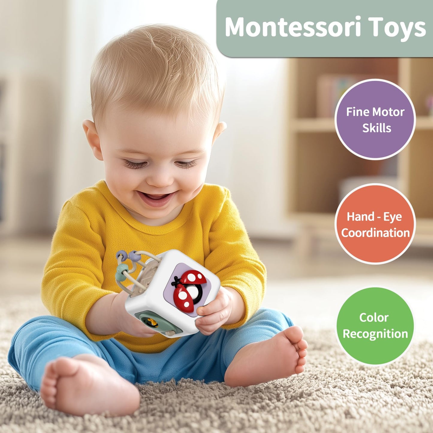 lerrbo Montessori Educational Insect Busy Cube Toys for 1+ Year Old Boys Girls, Airplane Travel Sensory Toys for Toddlers 1-3, 1st Birthday Gifts 6 12 Months