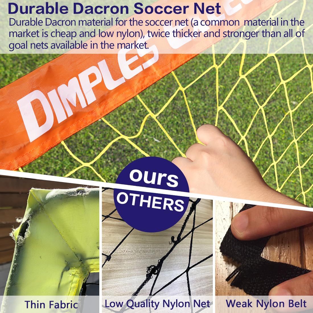Dimples Excel pop-up football goal in black and orange, 5x3.6 ft, portable, foldable garden soccer net for fans and outdoor play