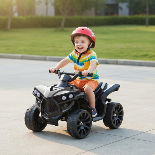 MAMIZO 6V Kids Electric Ride on Car, ATV Quad Bike with MP3 Music Player, Trumpet and LED Lights, USB Charging, Children Vehicle Quad Electric Car 3-5 km/h, for 3 Years Old Boys Girls, Black