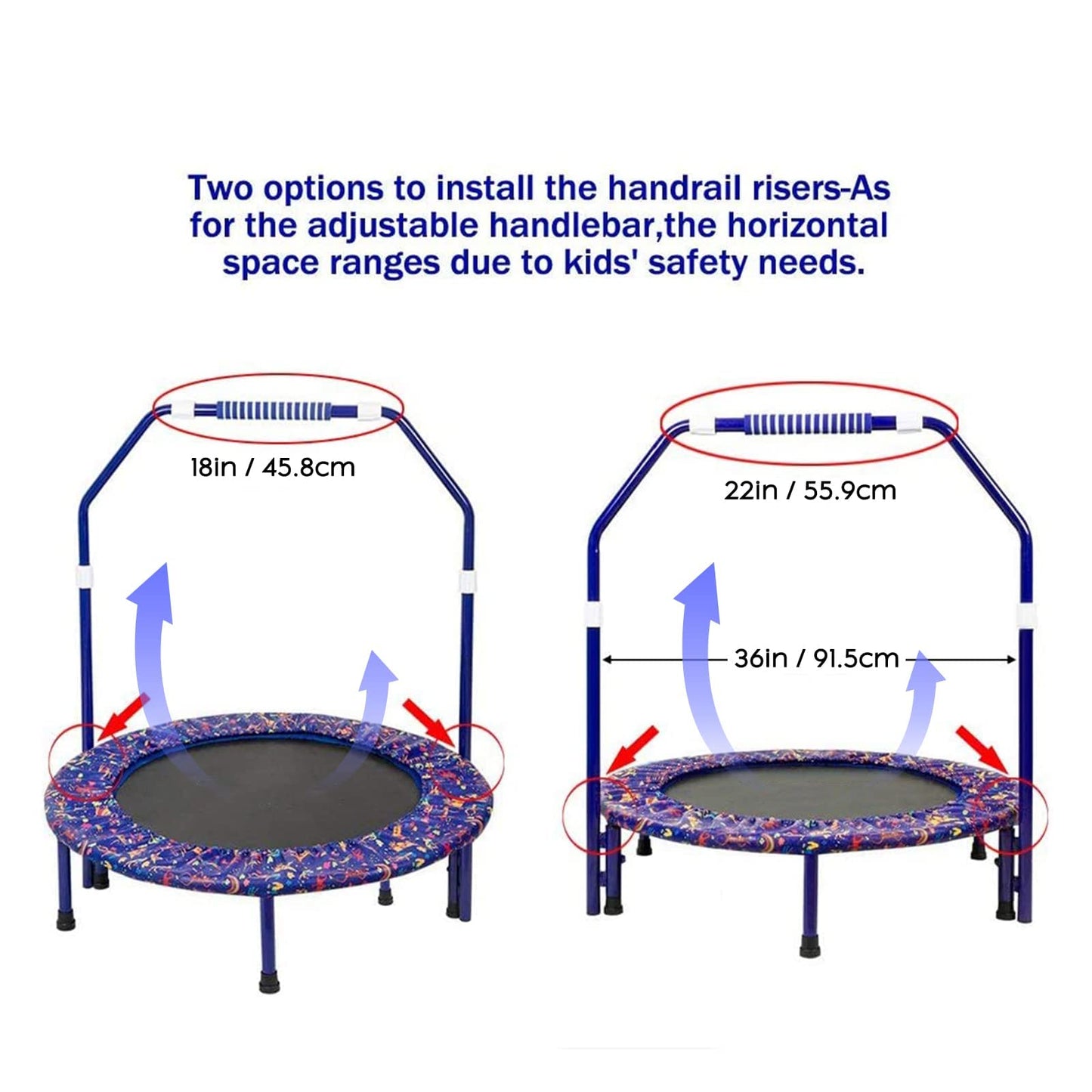 36'' Kids Trampoline Mini Noise-Free Trampoline Foldable Bungee Rebounder with Adjustable Foam Handrails and Safety Padded Protective Cover Practice Jumping Indoor,Outdoor,Garden for Boys Girls