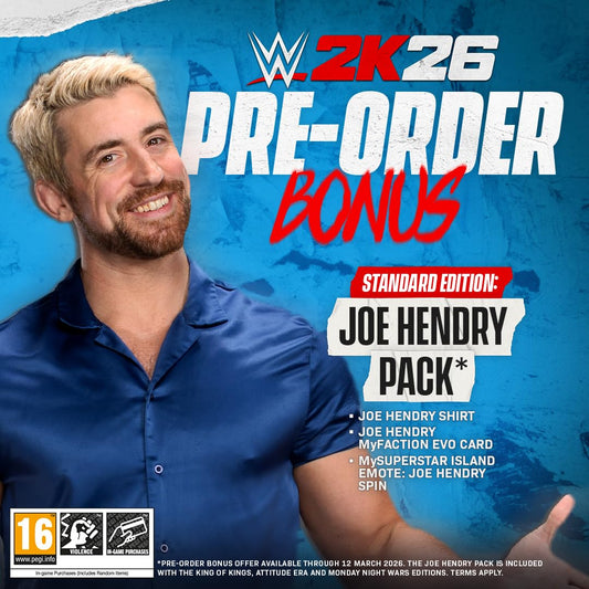 WWE 2K26 Standard Edition Nintendo Switch game cartridge with cover art showing wrestling characters and game branding.