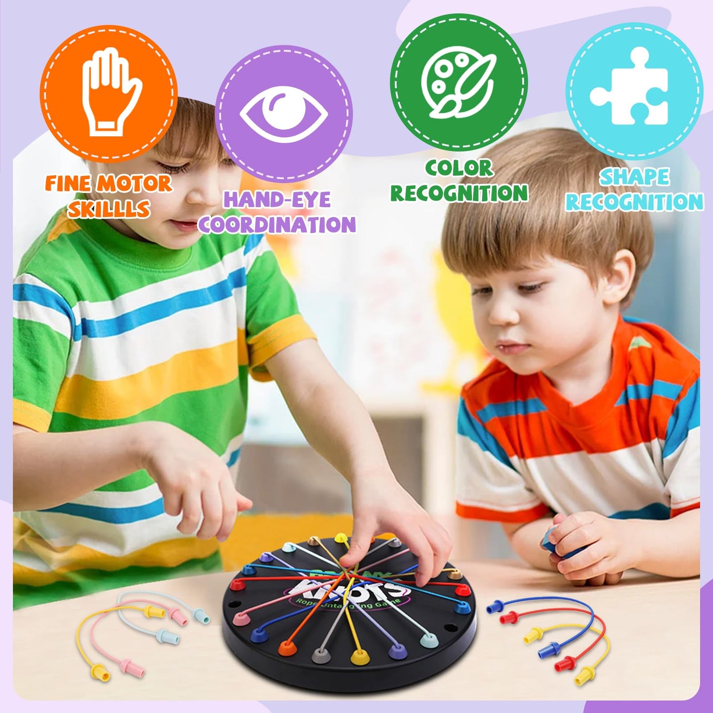 Starnearby Brainy Knots Game, Rope Challenge Puzzle Game Twisted Rope Untangling Table, 2 to 4 Players Logic Strategy Board Game for Kids and Adults, Interactive Game Rope Challenge Sorting Toys