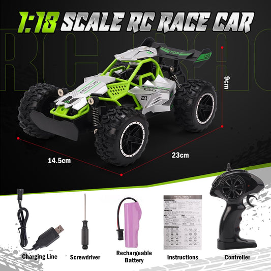 RUIDYA Remote Control Cars, 2.4GHz 1:18 Scale Off-road RC Race Car Toy for Kids Age 4+ with LED Light, Rechargeable High Speed All Terrain RC Drift Vehicle, 4 5 6 7 8 Year Old Boys Girls Birthday Gift