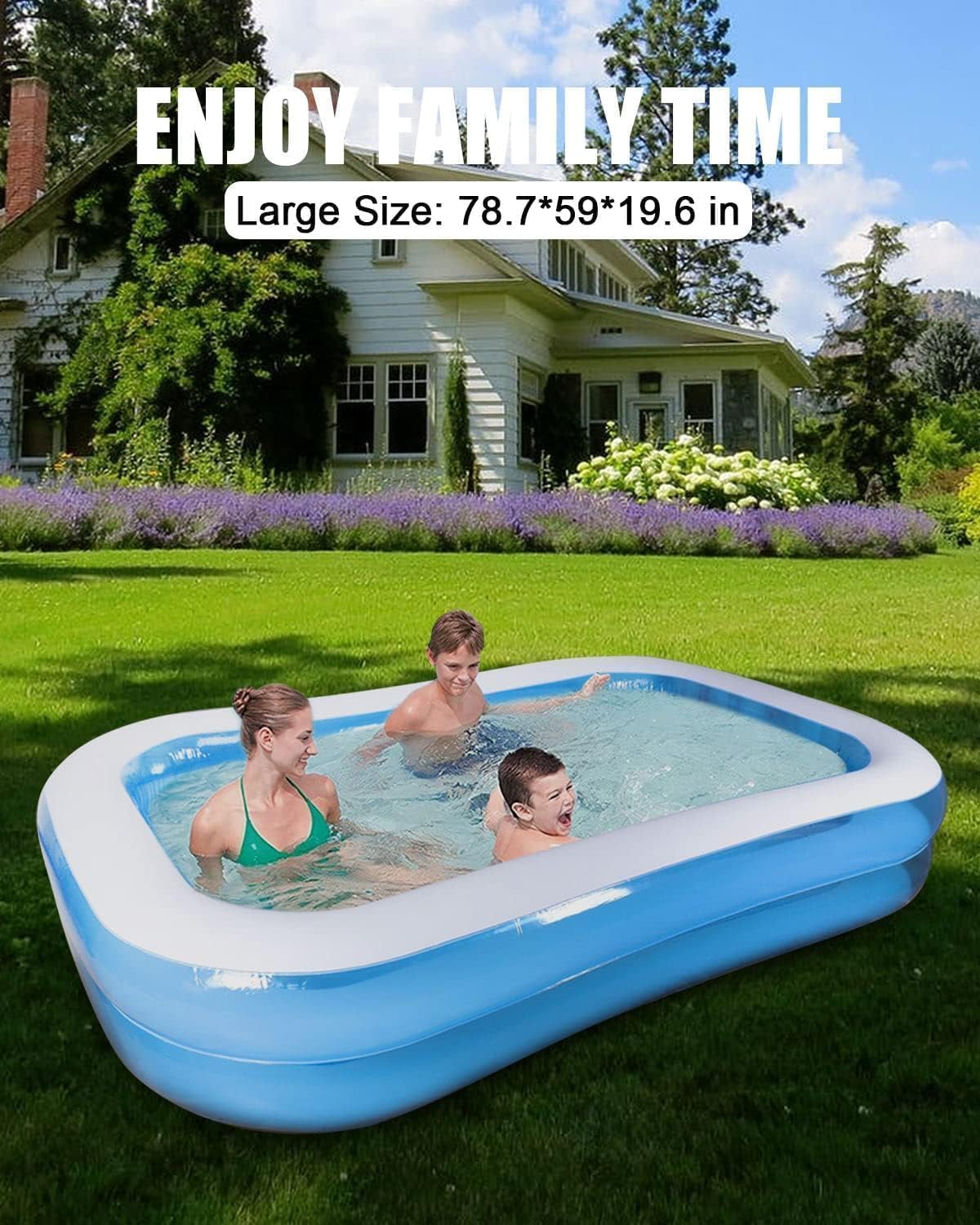 Zumhigh Large Inflatable Paddling Pool for Kids & Adults – Family-Friendly Outdoor/Indoor Pool, Durable Leak-Proof PVC Design with Quick Drainage Perfect for Backyards, Gardens (78.7" X 59" X 19.7")