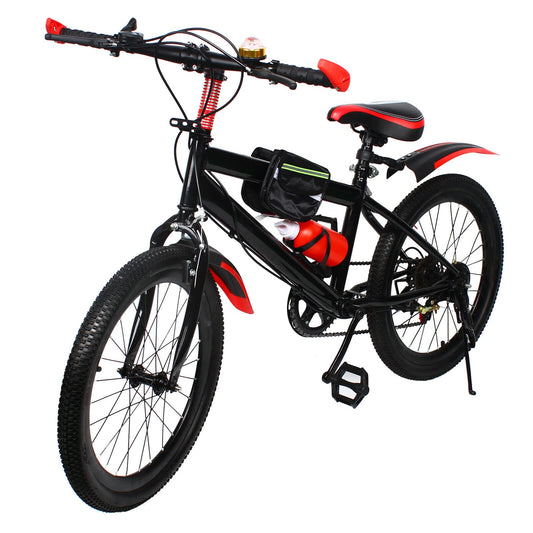 WSIKGHU 20 Inch Mountain Bike 7 Speed Front and Rear Dual Brake Height Adjustable Bicycle with Fenders, Water Bottle and Compass for 130-150CM, Max 85KG (Pre-Assembled 85%) (Red)