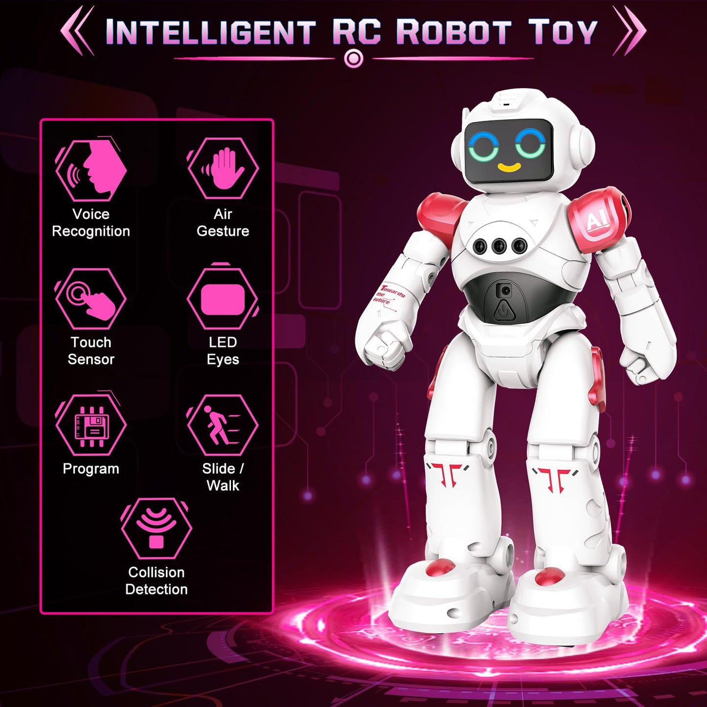 VATOS RC Robot Toys for Kids - Smart Talking Voice Remote Control Toy, Gesture Sensing Programmable Emo Robot Toy for Age 3 4 5 6 7 8 Year Old Boys Girls Birthday Gift Present