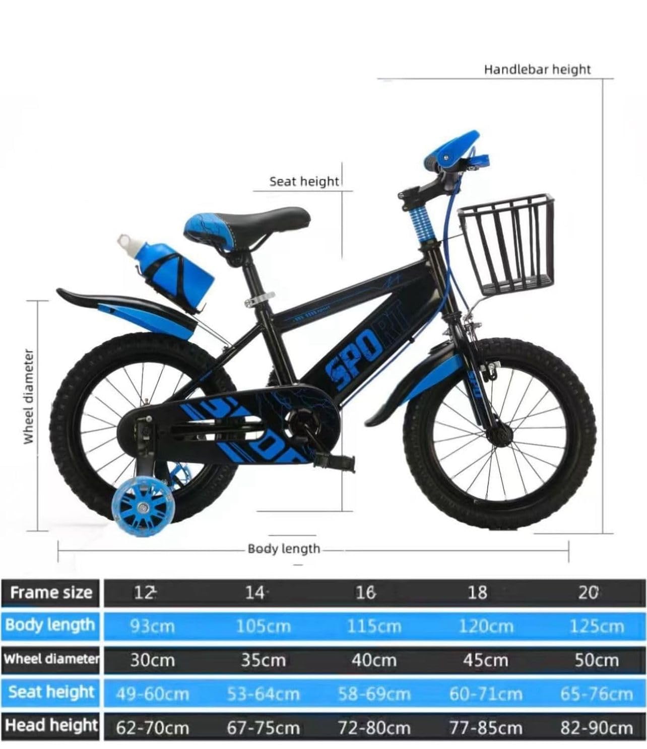 Kids Sport Bike, Tourer, Bicycle, Cycling, Boys Cycle, 12" 14" 16" 18" 20" Childrenās Bicycle, Child Bikes, Adjustable Sport Bike 2-12 Years Old, Stabilisers, (18 Inches)