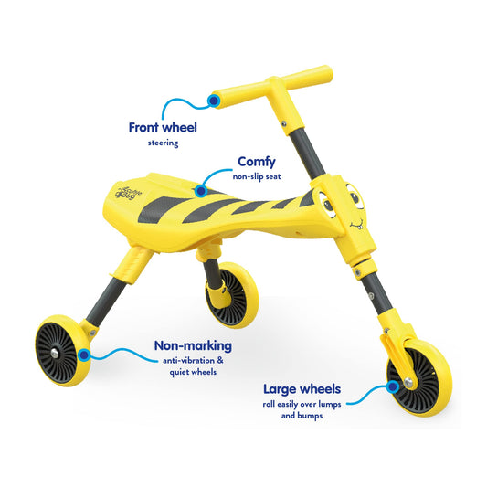 Scuttlebug 3-Wheel Foldable Ride-On Tricycle for 1+ Year Old Boys and Girls, Bumblebee Trike, Antennae Handlebar, Develop Your Toddler’s Balance and Motor Skills, Fun with No Surface Scratches