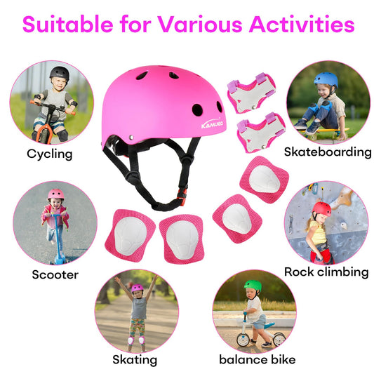 KAMUGO Kids Bike Helmet, Toddler Helmet for Ages 2-8 Boys Girls with Sports Protective Gear Set Knee Elbow Wrist Pads for Skateboard Cycling Scooter Inline Skates