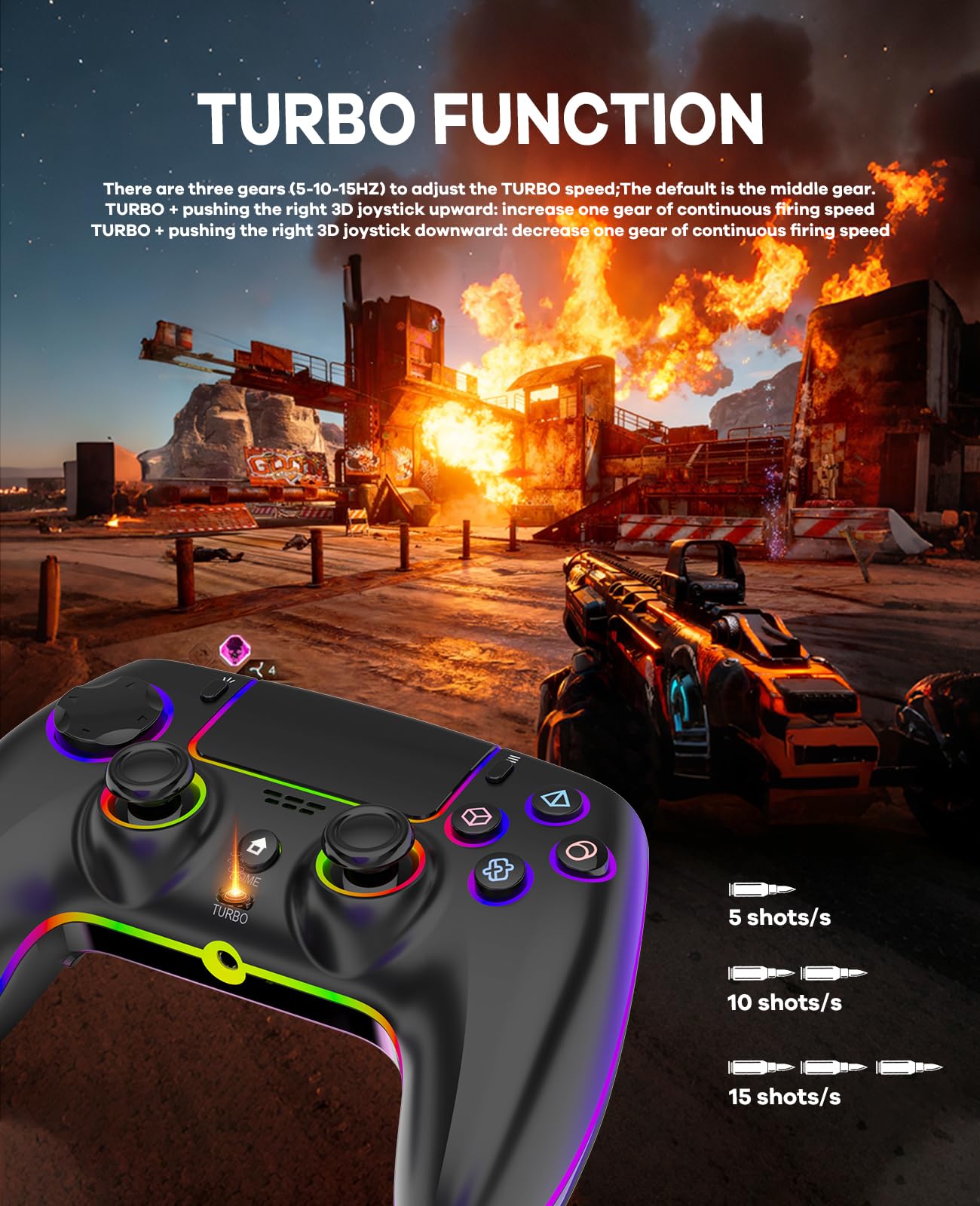 QIVORO Wireless Controller for PS-5/Pro/PC/Steam Deck/Mac/iOS/Android, Gamepad with Hall Effect Joystick, Dual Vibration, Turbo, Programmable Buttons (7 RGB Lighting, Touchpad, 1500mAh Battery)
