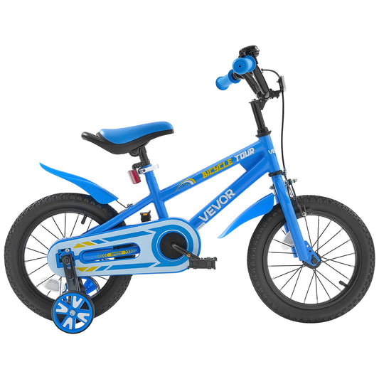 VEVOR Kids Bike, 35.56 cm BMX Style Children Bicycle, Rider Height 90 cm - 115 cm, Training Wheels Included, Sturdy and Easy to Assemble, Toddler Bike for Boys & Girls Learning to Ride, Blue