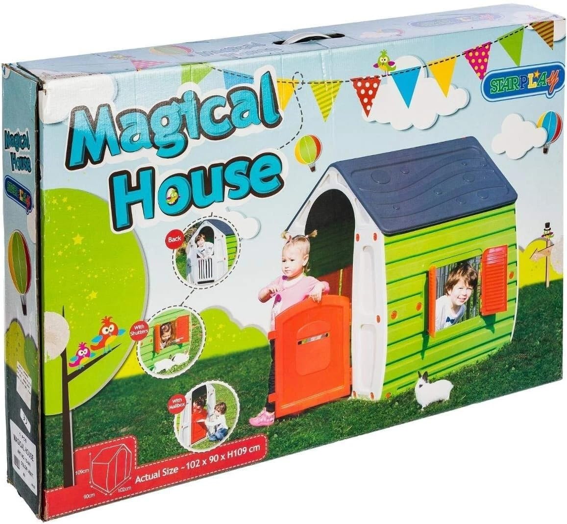 Garden Store Direct 10-561 Magical House Kids Playhouse - Indoor/Outdoor Children's Play Tent with Door & Windows, 102x90x109cm, Easy Assembly Plastic Toy House Multiple Colours Available! (Grey Roof)