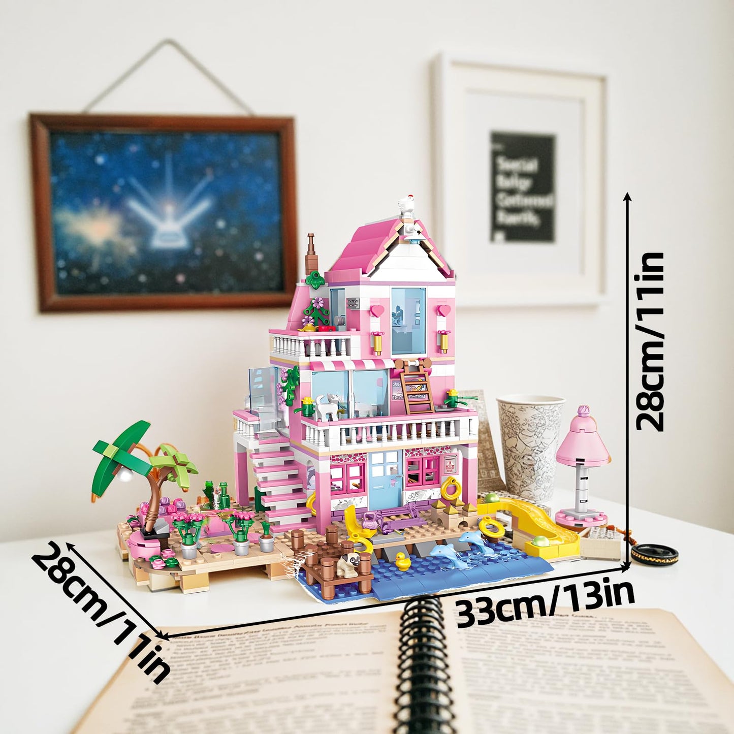 CSNRHG Pink Seaside Beach Villa Friends Building Set Friends Construction Educational Toy 822 Pieces Gifts for Girls Teens Kids Adults Ages 6+