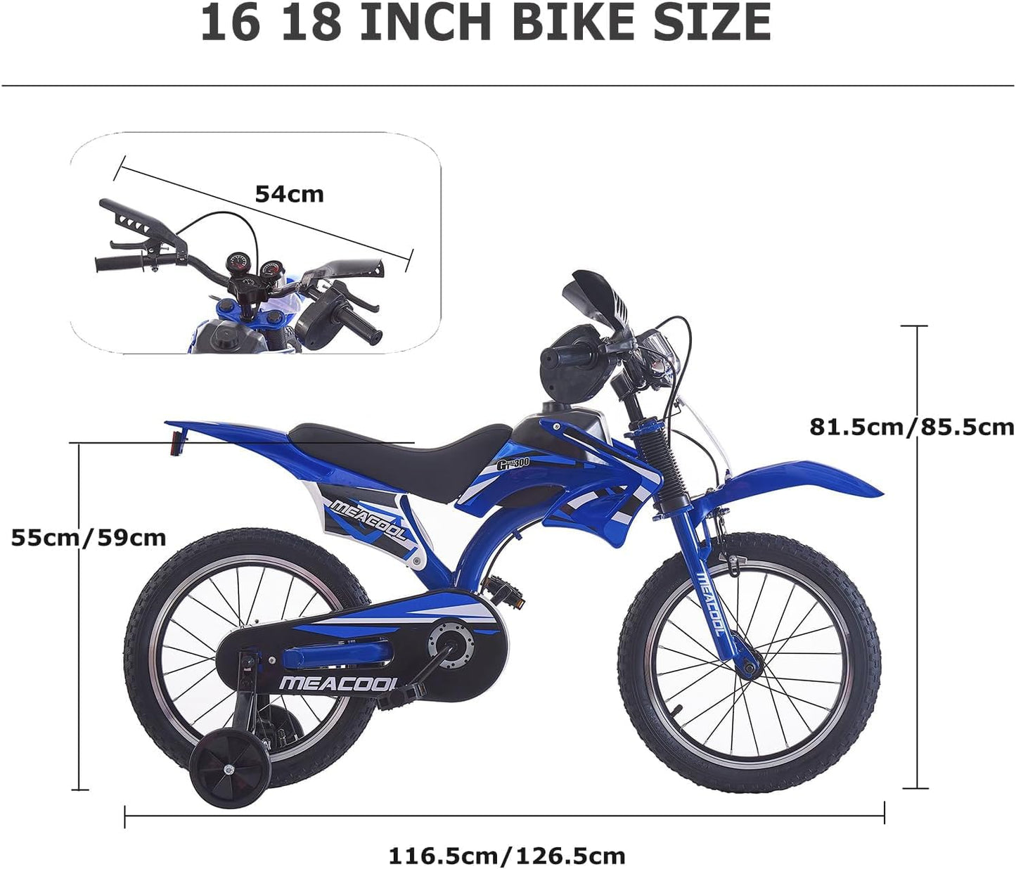BSTSEL 16"/18"/20" Kids Bike Boys Motocross Bike Dazzling Motorcycle Bike Simulated Motorbike Sound Boys Bicycle Gift with Removable Stabilisers Wheels for Ages 4-12 Years Old (Blue, 16 inch Wheels)