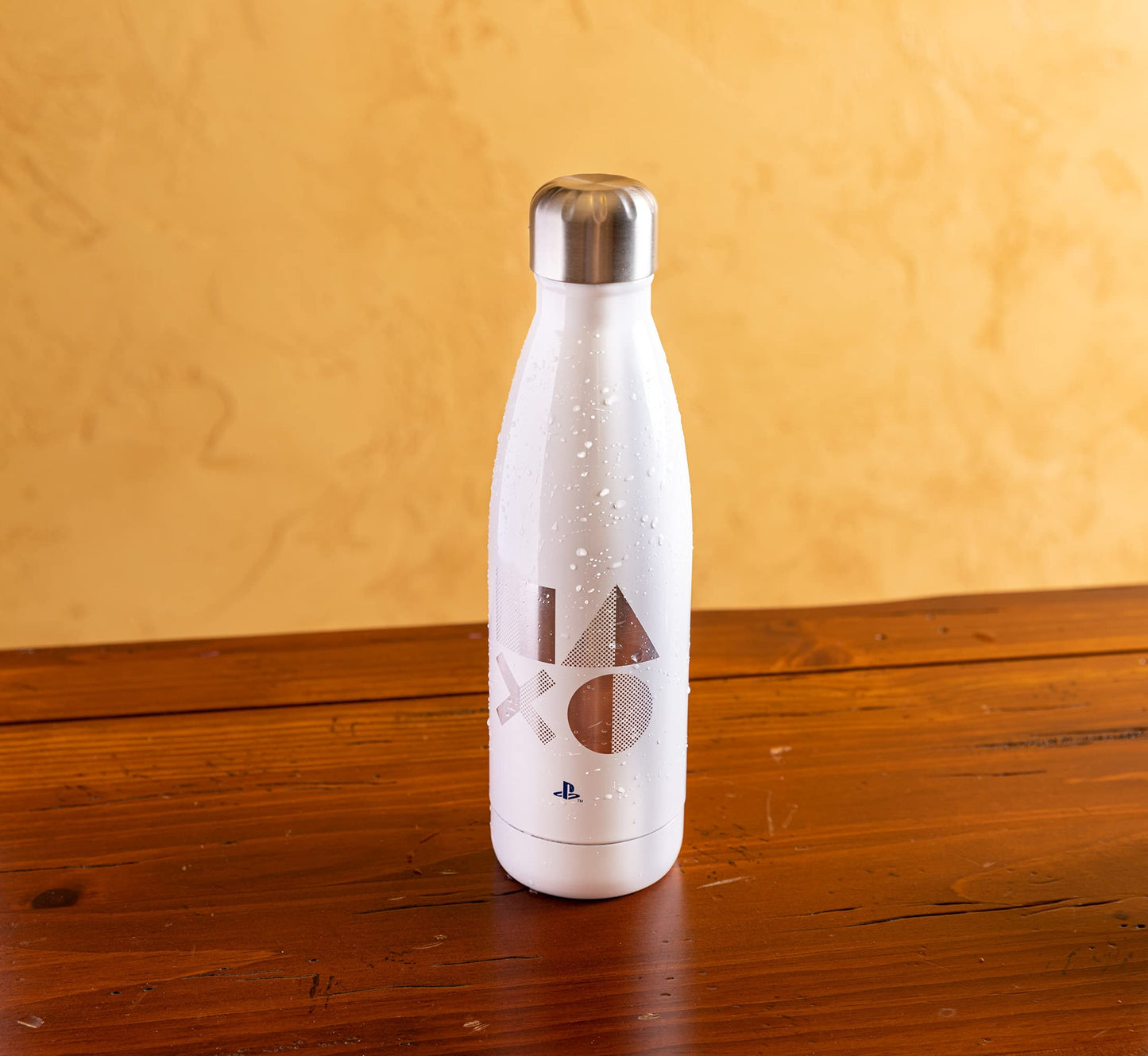 Paladone stainless steel 500ml PlayStation 5 themed metal water bottle with gaming logo design.