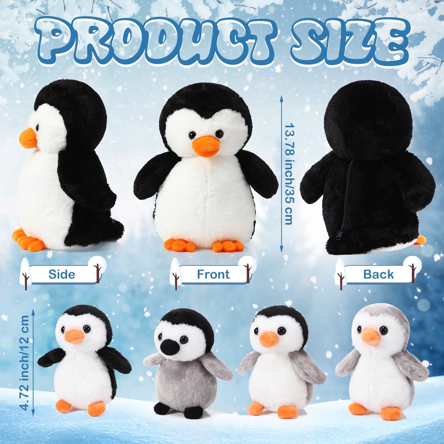 Harrycle 5 Pcs Stuffed Animal Penguin Plush Toy Set 14 Inch Mommy Penguin Stuffed Animal with 4 Cute Babies in Zippered Belly Soft Cuddly Plushie for Kids Gifts(Lovely Style)