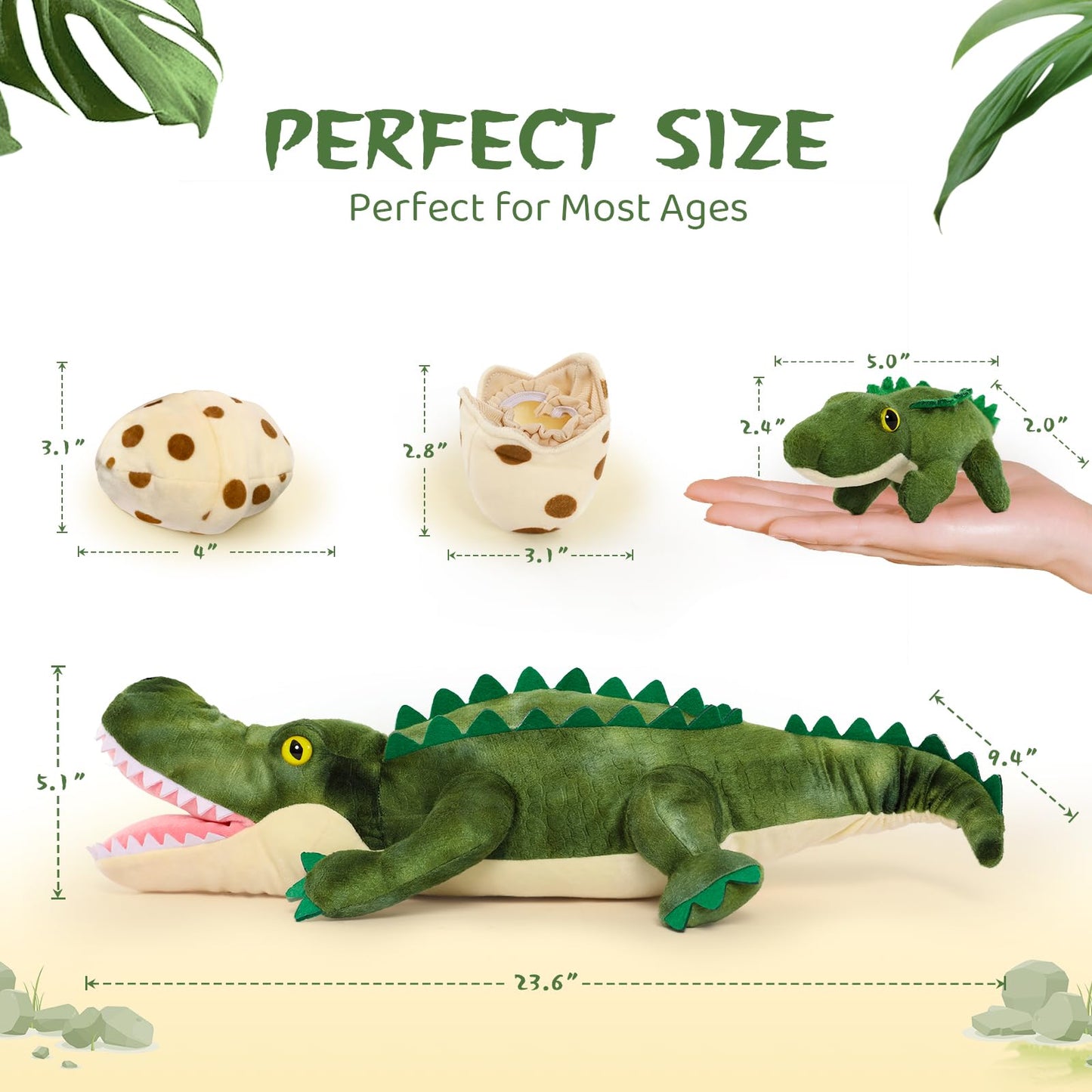 MorisMos Big Alligator Teddy Stuffed Animals, 60cm Green Mommy Fluffy Crocodile with Baby Inside, Giant Cuddly Plush Toys for Boy Large Soft Alligator for Kids Birthday Valentines Deco