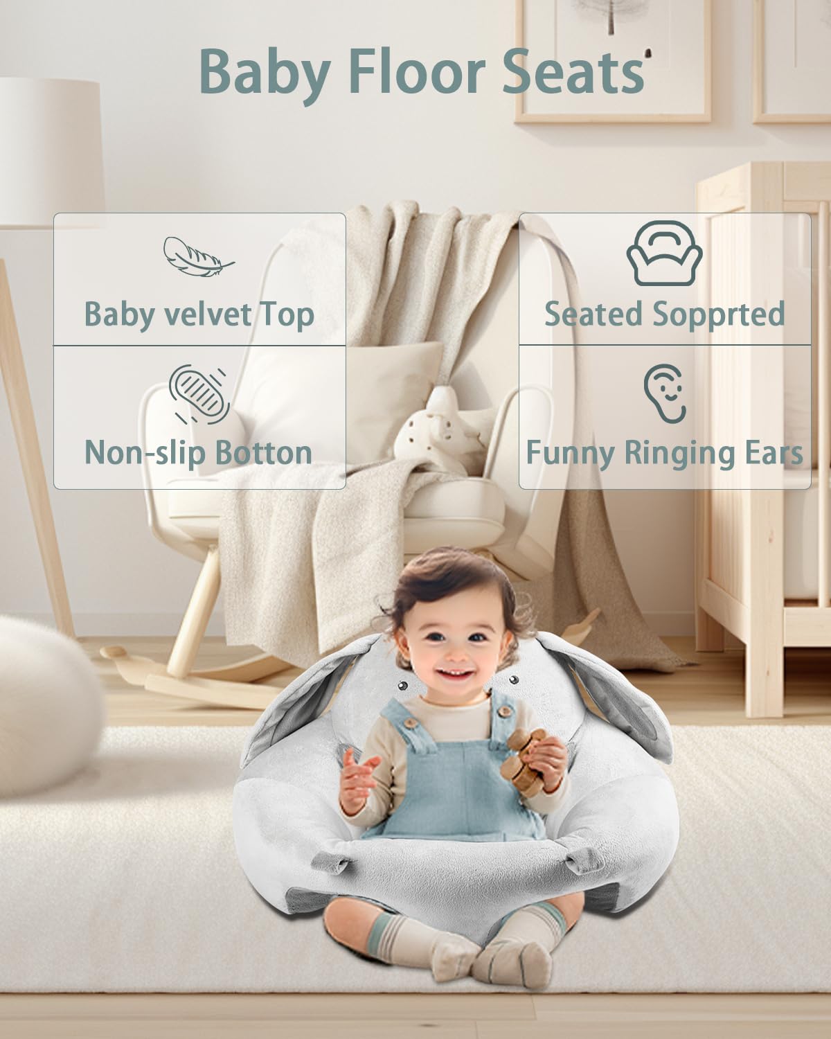 Suihuooo 3-in-1 Baby Play Mat, Baby Seats for Infants to Sitting Up, Mats for Floor Play with 5 Detachable Toys, Baby Gym for Babies 0-6 6-12 Months, Grey