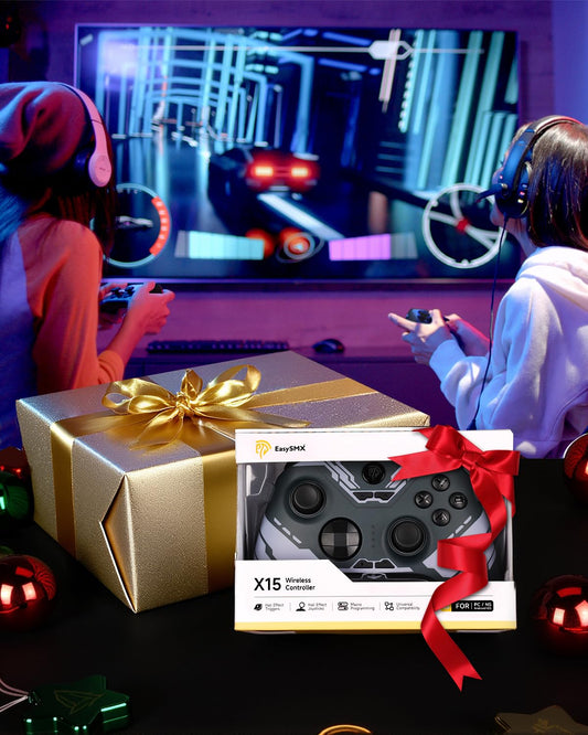 EasySMX X15 wireless PC controller with hall triggers, joysticks, Bluetooth connection, compatible with Windows, Android, Steam, and Switch