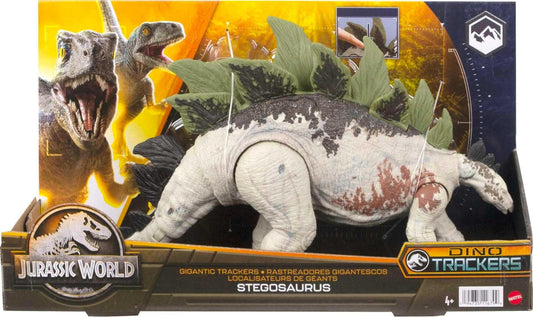 Jurassic World Dominion Dinosaur Figure Gigantic Trackers Stegosaurus with Attack Motion & Tracking Gear, Toy Gift with Physical & Digital Play, HLP24