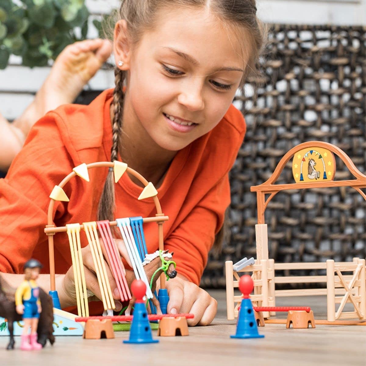 SCHLEICH Farm World 42481 Pony Agility Training Set with Horse, Trainer, and Accessories Playset - 41-Piece Pony, and Horse Club Accessories - Toy Animals Gift Set for Boys, Girls, Toddlers Ages 3+