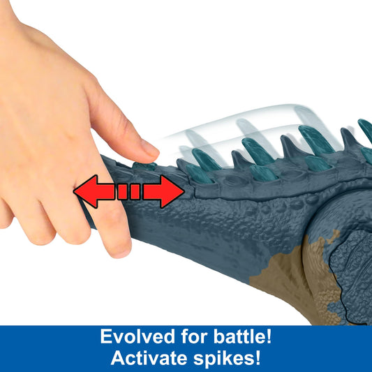 Jurassic World Ruthless Rampagin Allosaurus Dinosaur Toy, Action Figure with Continuous Chomp Attack & Roar Sounds, Button Activated Evolved Battle Spikes, HRX51