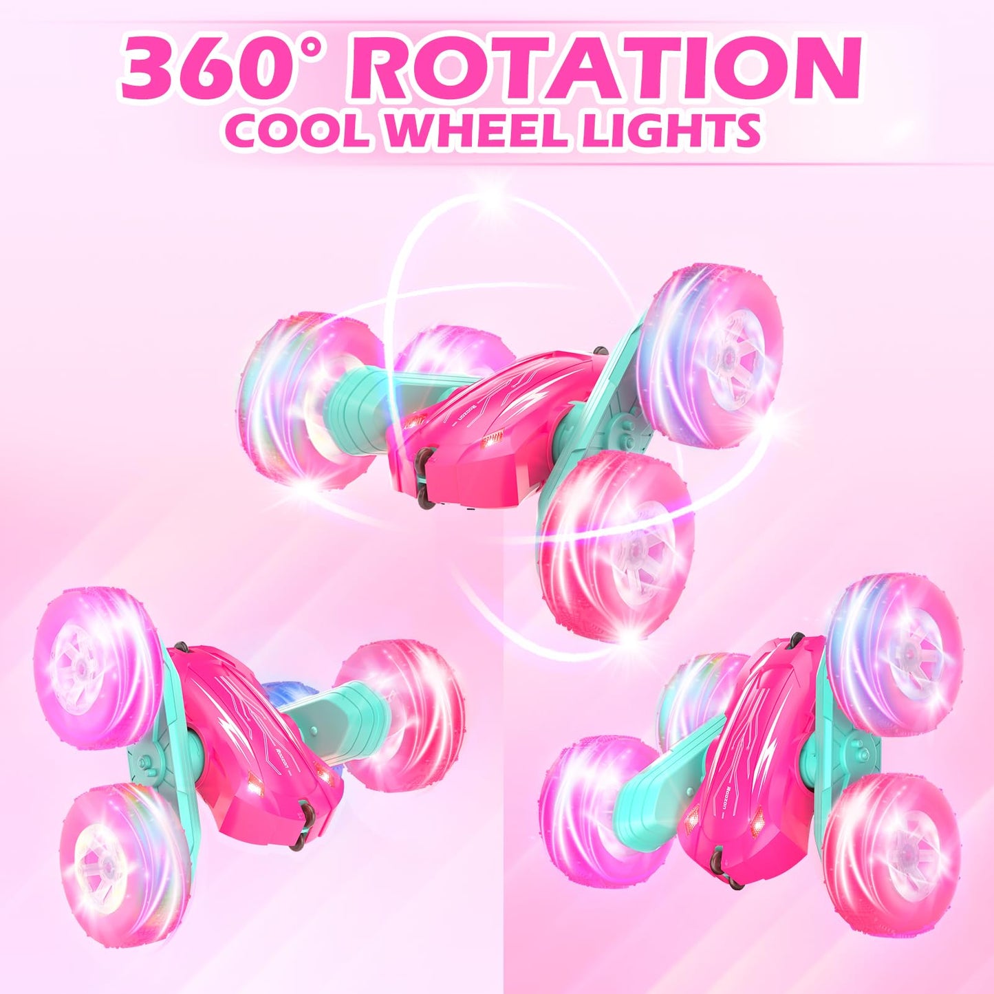 Rodzon 3300 Remote Control Car for Kids Toys 3 4 5 6 Years Old Girl,4X4 Crawlers Wheel Lights RC Car,Christmas Birthday Gift Boy Girls Age 3-12 Years,Pink