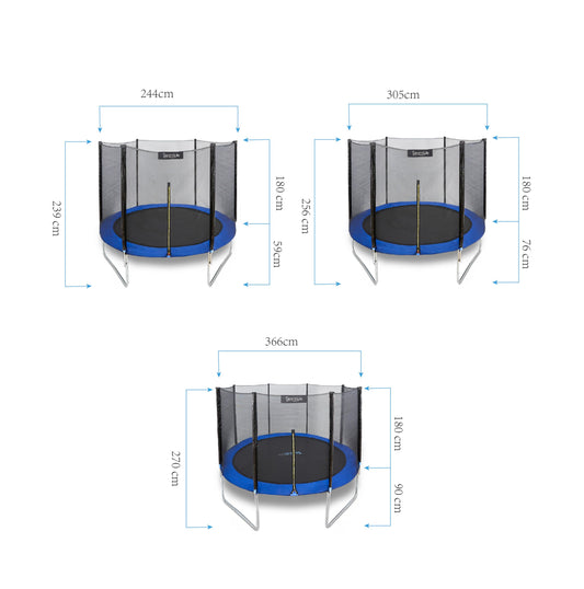 SereneLife Outdoor Trampoline for Kids and Adults - 8ft 10ft 12ft - ASTM Certified Heavy Duty Garden Trampoline with Safety Poles Netting and Stable Rustproof Frame