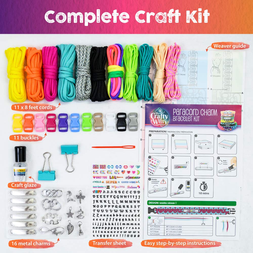 Paracord Bracelet Making Kit with Charms - Art & Craft Gift for KIDS Age 8 9 10 11 12 & Teens 13 14 Year Old. Make Your Own Friendship & Jewellery for Birthday, Travel Activity, Camp & Project