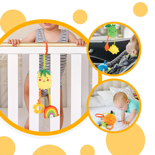 Neerow 3-pack baby pram toy set with plush hanging rattle toys, clip-on stroller and car seat sensory toys for newborns 0-6 months
