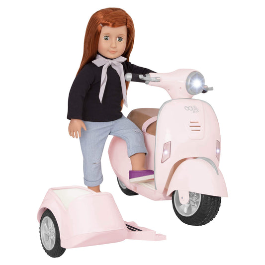 Our Generation OG Ride Along Scooter – Toy Scooter with Detachable Side Car for 18-inch Dolls – Includes Riders Helmet