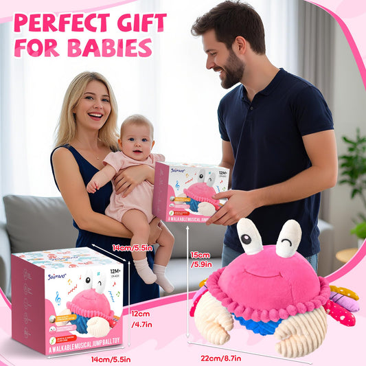 SAIMAND Dancing Crab Baby Toys 6-12 Months, Musical Crawling Crab with Music, Record & Replay, Montessori Sensory Plush Tummy Time Toys for 1 2 3 Year Old Boys and Girls Gifts (Pink)